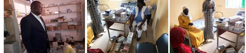 Photo collage showing community medical outreach and family support